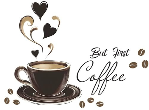 THXFUNAREA 1Pcs Wandtattoo Coffee Wandsticker Kaffee Wandaufkleber Kaffeetasse Wandtattoo Cafés Wandaufkleber Aufkleber Küche für Kaffeestube Büro Wohnzimmer Esszimmer Küche Kaffee wanddekoration