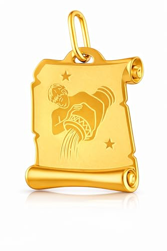 Rodium - Goldanhänger mit Sternzeichen aus 14 Karat 585er Gelbgold - Rechteckige Form - Hergestellt in Italien - Geschenkidee