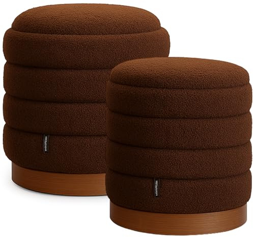 LAMBY HOME Lot de 2 tabourets de rangement de salon Borreguito - Coiffeuse, repose-pieds, ottomane, pouf lit, pouf avec couvercle, 46 x 42 x 42 cm + 37 x