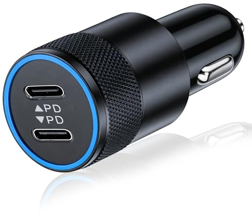 30W 2-Port USB C Car Charger, 60W Dual PD Port Cigarette Lighter USB Charger Fast Charging Car Phone Charger for compatible with iPhone 16/15/14/13 Samsung Galaxy S25 Ultra/S24/S23/S22/S21/A16/A15