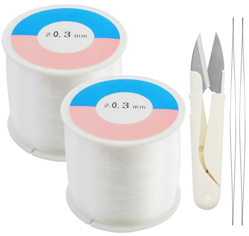 Hilo de nailon transparente – 630 m – 0,3 mm – Hilo invisible – Cinta de suspensión – Hilo de nailon resistente al desgarro – Hilo transparente con aguja de perlas y tijeras