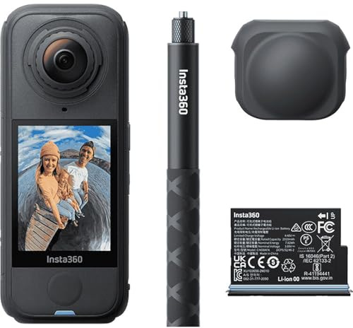 Insta360 X4 Air Starter Bundle – 8K 360 Action Camera with Replaceable Lenses, 114cm Invisible Selfie Stick, Lens Cap & Additional Battery