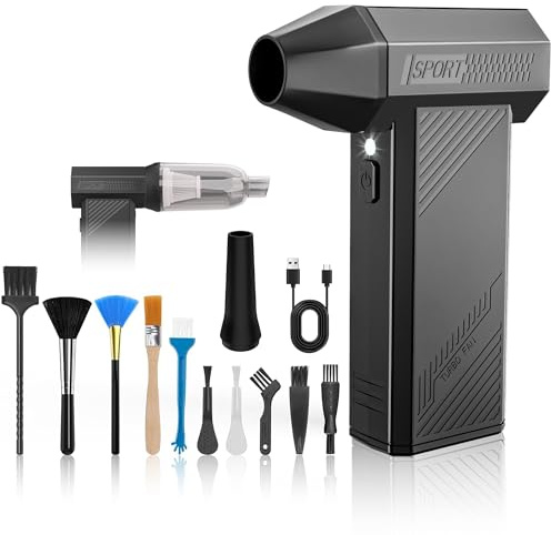 MJY 180000 U/min 2 in 1 Elektrische Staubgebläse Druckluftspray,7600mah Akku 4-Gang einstellbar Compressed Air Duster Mit LED Laterne für PC Reinigungsset Mini Autostaubsauger