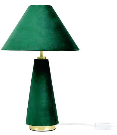 Relaxdays Tischlampe, Samtschirm & Metallfuß, E14, HD 47x30 cm, Nachttischlampe mit Kabel, Schlafzimmer, dunkelgrün/Gold