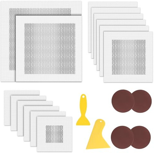 20PCS Wall Repair Kit, 2/4/6/8 Inch Wall Repair Patch, Self-Adhesive Plasterboard Patch with 4 Sandpaper 2 Scraper, Aluminum Mesh Patches, Walls Hole Filler Patches for Ceilings Cracks Filler