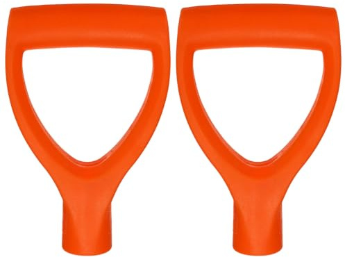M METERXITY 2-Pack Shovel D Grip Handle, 28mm/1.1 Inch Inside Diameter Plastic D Shaped Grip Shovel Handle Replacement for Digging Raking Tools [Orange]