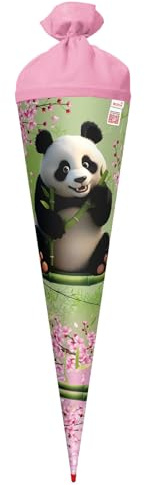 ROTH Schultüte 70 cm groß mit Motiv Panda – runde Zuckertüte zur Einschulung mit Filzverschluss und Stabiler Rot(h)-Spitze