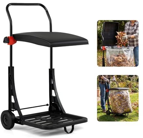 COSTWAY Müllsackständer, Abfallwagen mit Rollen & Deckel, Müllsackhalter höhenverstellbar, Müllbeutelhalter Abfallbehälter, Müllwagen aus Metall & Kunststoff, für Küche Garten Werkstatt, Schwarz