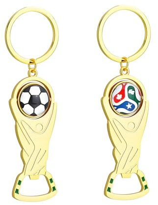 2 Pcs Apribottiglie Portachiavi Calcio, Gadget Mondiale 2026 USA Messico Canada, Apri Bottiglie Birra Portatile, Regalo Uomo Originale per Tifosi e Appassionati di Calcio, Souvenir Sportivo