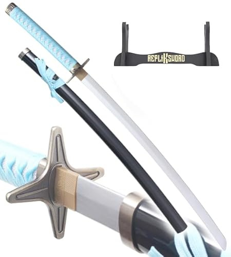Bleach Katana Toshiro en Bois Lame Decoration Bleach Epee Deguisement Sabre Cosplay Hitsugaya + Presentoir Inclus