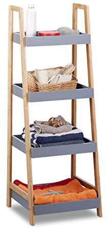 Relaxdays Badregal, 4 Ablageflächen, Holzregal, Standregal, Regal, Küchenregal, HBT 98 x 36 x 34,5 cm, grau