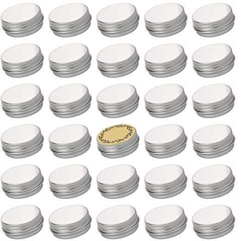 0.5 oz Screw Top Aluminum Tin Jar with Screw Lid and Blank Labels (Silver - Pack of 32)