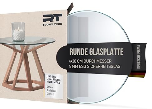 Rapid Teck Glasplatte Rund Kratzfest Ø 30 cm – Tischplatte transparent | aus gehärtetem ESG-Sicherheitsglas 8 mm dick – Ideal für DIY-Projekte, Gartentische und als Glasplatte für Kaminofen