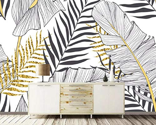 Papier Peint Panoramique Noir Et Blanc À Feuilles Et Cocotiers