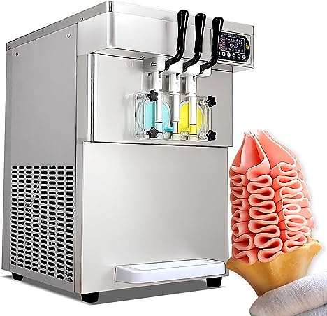 Kolice Commercial 3 Flavors Soft Serve Ice Cream Machine Frozen Yogurt Ice Cream Machine Gelato Ice Cream Maker-Tabletop Design, 2+1 Mixed Flavors, Full Transparent Dispenser, Upper Tanks Refrigerated