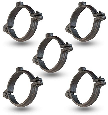 HIGHCRAFT HINGB-03-5 Industrial Decor Hinged Split Ring Pipe Hanger 3 in. Malleable Iron, with 7/8 in. Threaded Rod Fitting, Vintage Mounting Bracket for Tubing, Shower Curtain, Tiki Torch (5 Pack)