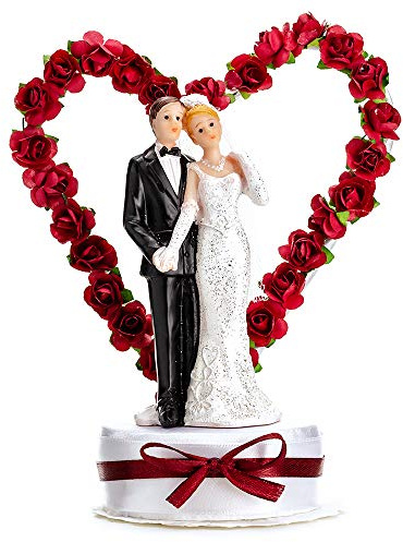 Tortenfigur Brautpaar- Herz aus roten Blumen 16 cm Tortenaufsatz Tortendeko Hochzeit PMF44-008B