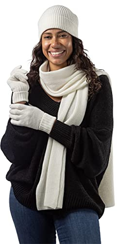 Fishers Finery Damen-Handschuh-Set aus 100 % reinem Kaschmir, gerippt, in Geschenkbox, Cream, Einheitsgröße