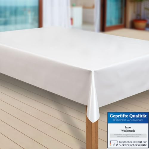 laro Wachstuch-Tischdecke Abwaschbar Garten-Tischdecke Wachstischdecke PVC Plastik-Tischdecken Eckig Meterware Wasserabweisend Abwischbar |26|, Muster:Uni weiß, Größe:100x200 cm