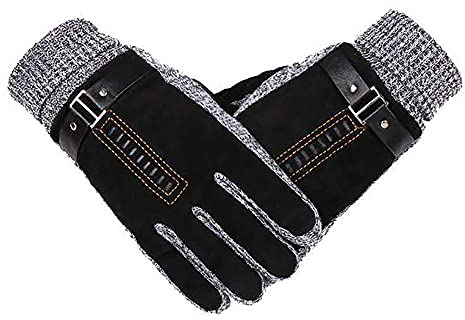 ALYHYB Schweinslederhandschuhe Herren Herbst Winter Touchscreen Motorrad Fahrradhandschuh Outdoor Mountain Skiing Fäustlinge Plus Samt Dicke Reiterhandschuhe Winddicht rutschfeste Reithandschuhe