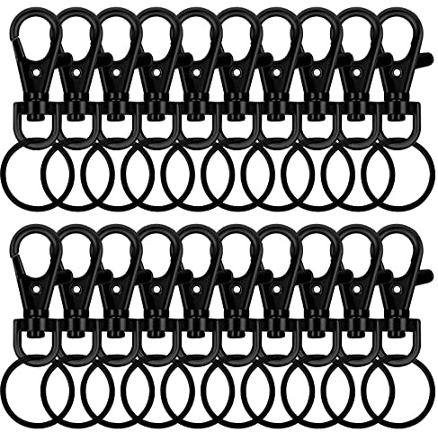 Vesaneae 20 Stk 25mm Schlüsselringe mit Karabiner, Karabinerhaken Schlüsselanhänger, Kleine Abnehmbare Drehverschlüsse für Schlüsselringe, Karabiner Schlüsselanhänger 25mm (Schwarz)