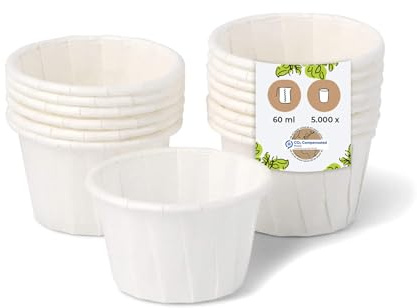 BIOZOYG Papierbecher 60 ml weiß I nachhaltige Dipschale für Saucen & Dips I weißer Becher aus gewachstem Papier I biologisch abbaubar & plastikfrei I aus recycelten Materialien I 5000 Stück