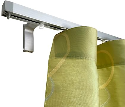 TENDAGGIMANIA Bastone Tenda Soffitto/Parete Moderno L.140CM Colore CROMO- Binario per Tende a Onda a Corda e Manuale-Terminali e Tappi inclusi- Binario Tenda Modello Cubo