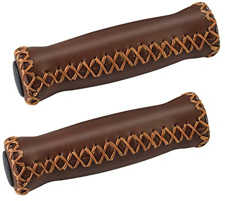 SOLODRIVE Bike Handlebar Grips, Vinyl Leather Grips, Hand-Stitched for Beach Cruiser Bike, Fits Most 22.2mm (7/8) Bicycle Handlebar (Deep Brown)