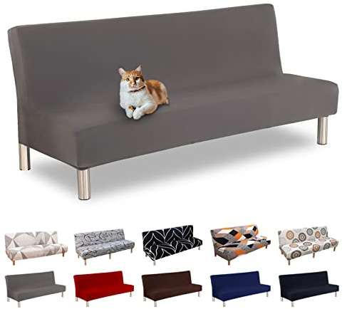 Lydevo Sofabezug ohne Armlehnen 3 Sitzer Sofabettüberzug Stretch Armlehne Sofabettüberzug Sofabezug Armlos Clic Clac Elastisch Couchbezug Futon für Klappcouch ohne Armlehnen，Grau