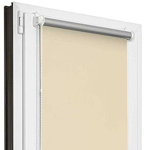 Estika Estor Opaco Térmico sin Taladrar - 35 cm x 120 cm - Ecru - 13 Colores de Tela, Estores para Ventanas sin Perforación, Estor Enrollable con Fijación por Pinza para Interior