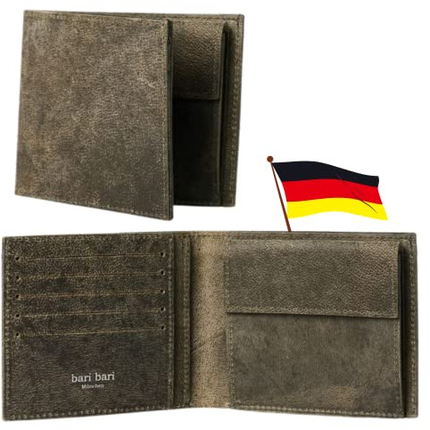 bari bari München Geldbörse Herren - Robuste Herren Geldbörse Leder mit vielen Fächern - Robustes Herren Portemonnaie aus Kamelleder - Edle Geldtasche aus Deutschland (Johann der Kleine, Grau)