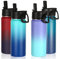 Volhoply 530ml 18oz Insulated Water Bottle Bulk 4 Pack, Kids Stainless Steel Water Bottles with Straw Lid, Reusable Metal Wide Mouth Sports Flask Keep Hot and Cold (Assorted,4 Pack)