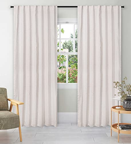 Bedding Craft Farmhouse Curtains Flax Linen 50x84 Natural Set of 2 Tab Top Style with Texo Lining Room Darkening Drapes- Elegant and Ideal for Bedroom Window Home Decor