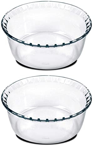 Juego de 2 Moldes redondos para Soufflé, Moldes de Vidrio Roscado, Bandeja refractaria, Molde para hornear, Plato de horno, capacidad 1.4 L - Diámetro 18 x Altura 8.2 cm -JUANIO-