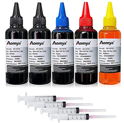 Aomya Lot de 5 Cartouches d'encre Rechargeables pour imprimante Jet d'encre Canon PGI-545 PGI-540 PGI-550 CLI-551 PGI-570 CLI-571 PGI-580 PGI-525 PGI-520 CLI-521 avec 4 seringues 2BK+CMY 500ml
