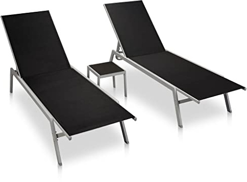Yolola 3-Teiliges Sonnenliege Set, Aluminium Gartenliege, 4 verstellbaren Rückenlehnen, Relaxliege für Mittagspause mit Beistelltisch, Gartenliege wetterfest, Balkon liegestuhl, Schwarz
