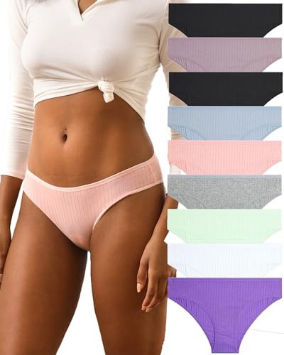 FINETOO 9er Pack Baumwolle Unterwäsche Damen Slip Baumwoll Frauen Set Confy Slips Soft Hipster Sexy Panties Unterhose Women Underwear Weich Unterhosen Sportgürtel Mehrpack S-XL