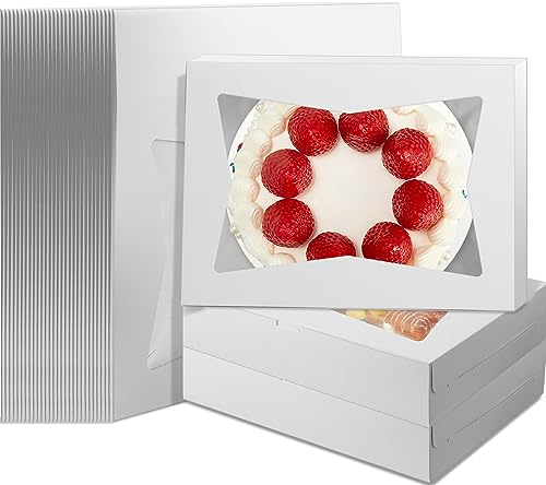 Lincia 30 Pcs 19 x 14 x 4 Inches Cake Boxes White Rectangle Bakery Boxes with Window Large Cardboard Sheet Cake Box Take out Containers for Pastry Baking Cookies Donuts Cupcake Pie Packaging