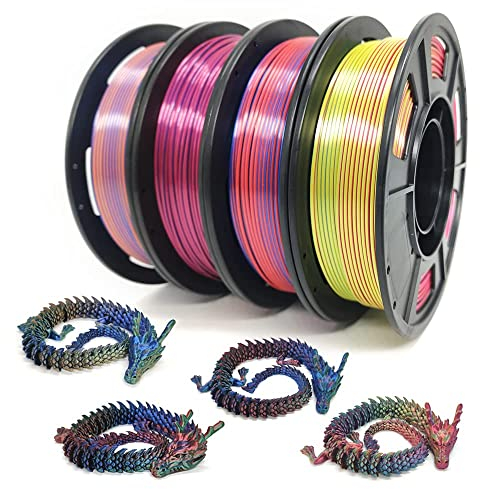 YOUSU Silk PLA 3D Drucker Filament Bundle, 1.75mm, Dreifarbig, Rot Blau Grün, Rosa, Gold, 3D Druck Filament 250g*4 Spulen