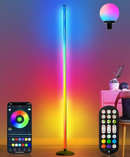 KingSom Lampada da Terra LED,175cm Lampada Angolare RGBW con Luce a Sfera,Lampada da Terra Smart con Telecomando e Bluetooth APP,16 Milioni Colori,Musica Sincronizzazione,Lampada Moderna da Terra