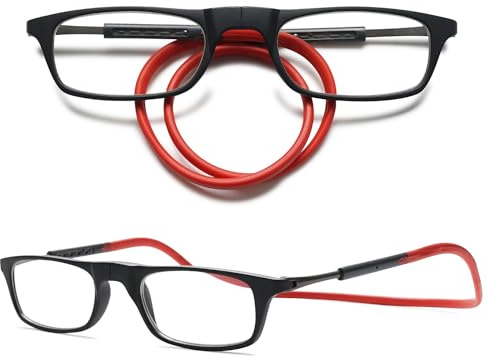 VEVESMUNDO Magnetische Lesebrille um den Hals Klemmen | Leicht, TR90 Flexibel Biegbar Brillenbügel, Magnetverschluss Lesehilfe, Brille mit magnet, für Damen Herren