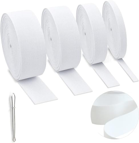 20M Gummiband Schwarze Weiß Breite 10mm 20mm 30mm 40mm, Elastisches Farbband Bänder Gummibänder Nähen 4 Stück mit Nadeleinfädler für DIY Handwerk Nähen Zubehör nicht leicht verformbar