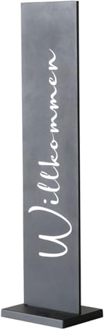 Willkommensschild Dekoaufsteller Willkommen aus Metall 77 cm Säule Gartenschild Haustürdeko Eingangsdeko Metalldeko schwarz Haustür Aufsteller Standschild für Hochzeit, Terasse, Wohnung, Garten