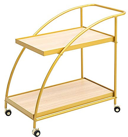 DOFFO Servierwagen für die Küche, rollender Goldener Barwagen auf Rädern, robuster Servierwagen mit 2 Regalen, für Zuhause, Party