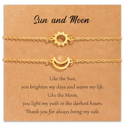 SUNSH Bracciale Sole E Luna - Amicizia Coppia per Sorelle, Donna Regalo - Oro/Argento per Compleanno/Natale/Ritorno a Scuola