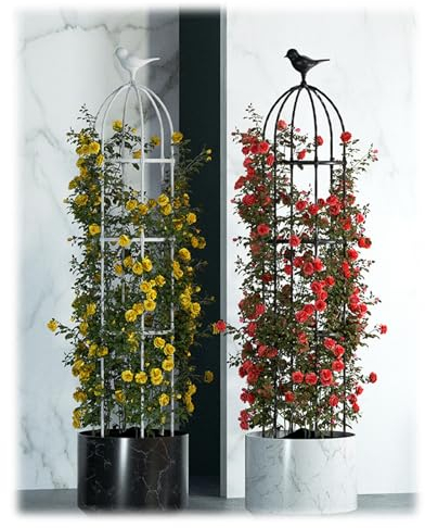 YHDZWY Rankhilfe Obelisk Metall 1.8m 2.3m 2.8m 3.3m, Ranksäule Witterungsbeständig Freistehend Für Kletterpflanzen Rosen, Rankhilfe Rankgitter Spalier Tomatenkäfig(Color:Weiß,Size:ID50cmxH230cm)