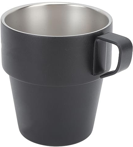 HERCHR Ensemble de tasses à café, tasse à café empilable noire à double couche en acier inoxydable, isolée, facile à nettoyer avec support en métal pour le camping Ofiice Party