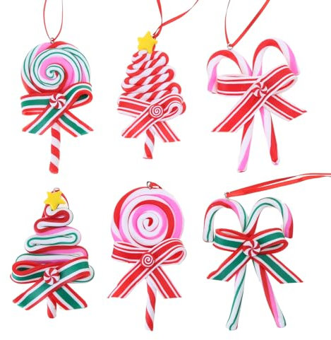 6 Stück/Set Weihnachtsbaumschmuck, weicher Ton, Zuckerstange, Anhänger, Familie, Neujahr, Weihnachtsdekorationen 2023
