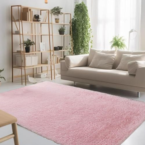 Tappeto Salotto 100 x 130 cm Dimensioni Diverse Shaggy Tappeti Sostenibile per Soggiorno, Camera da Letto, Ufficio,Esterni, Corridoio, Rosa