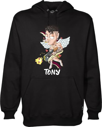 MAGLIERIA CONFORTI Felpa con Cappuccio di Tony Rapper cantante Taglie Ragazzi e Adulti Unisex (IT, Testo, S, Regular, Regular, Nero)